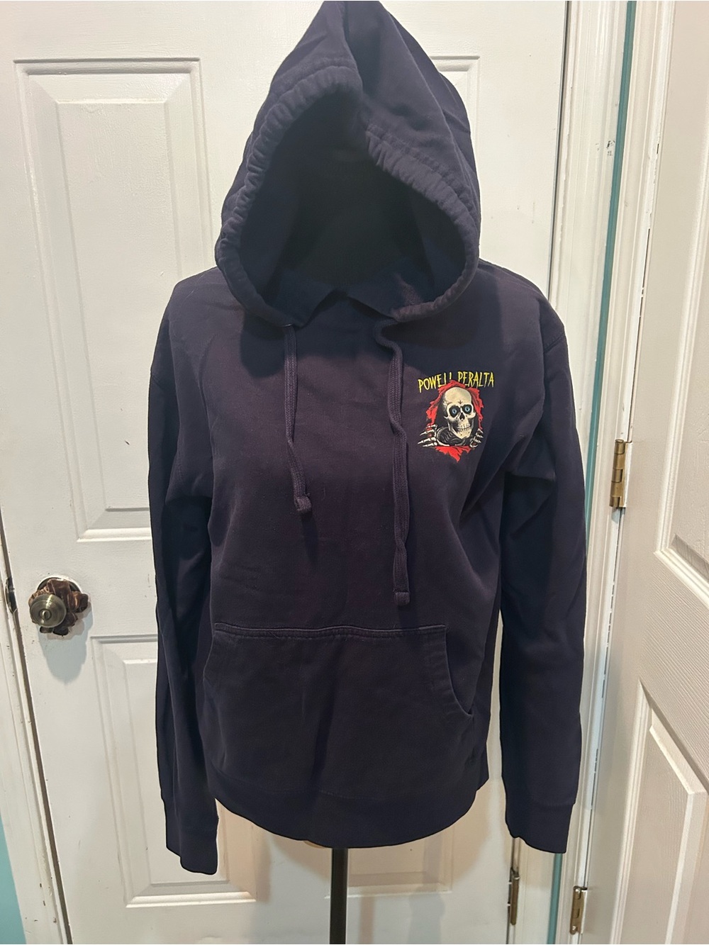 Powell Peralta PP Logo Ripper Skull Skeleton Pullover Skateboard Hoodie Navy M